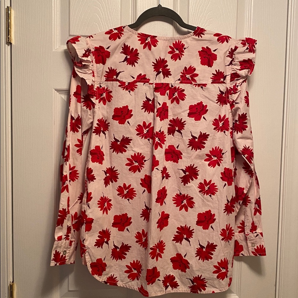 Free Assembly Red Floral Long Sleeve High Low Blouse…size M - Picture 2 of 7
